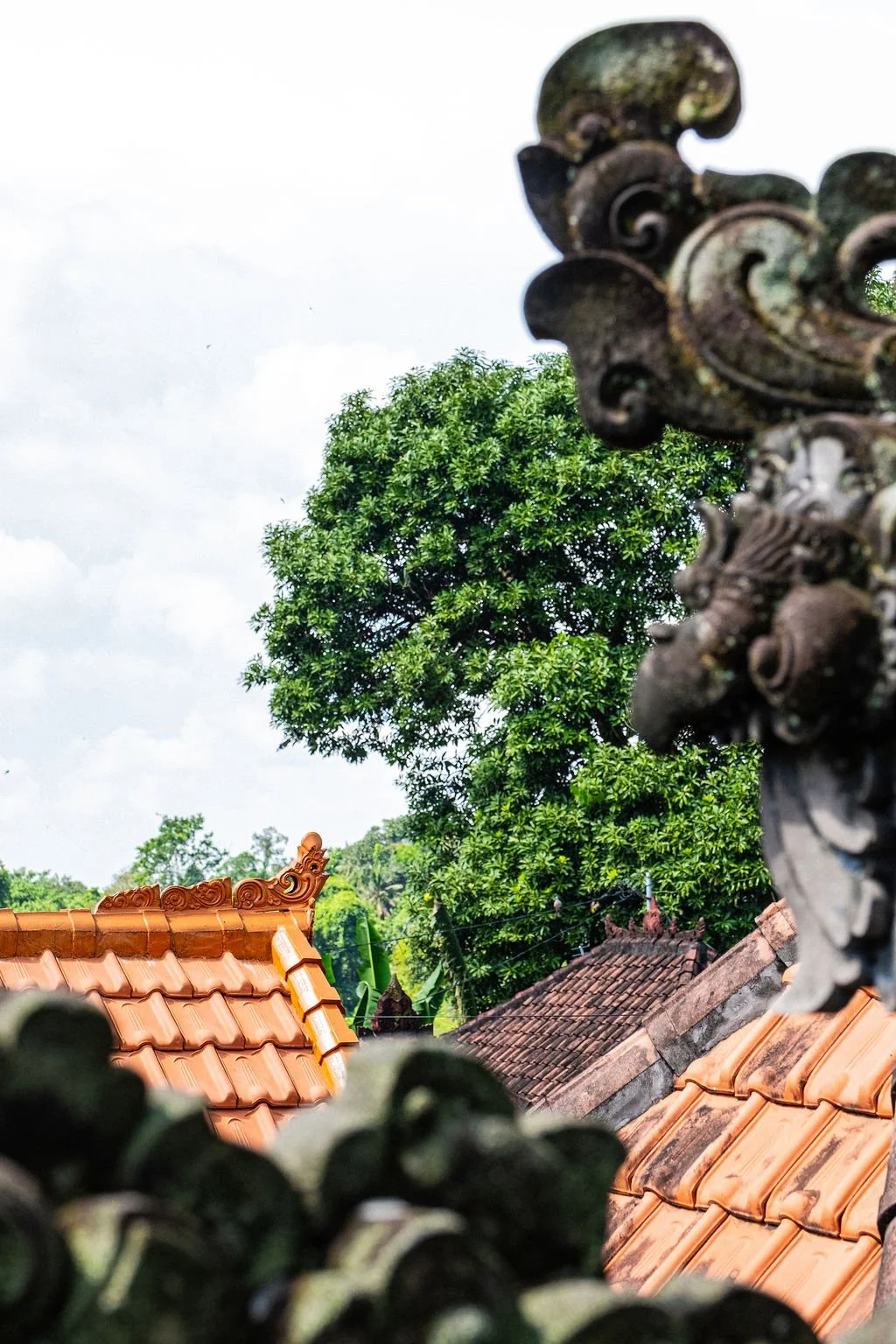 An abstract image of temple rooftops in Ubud Bali