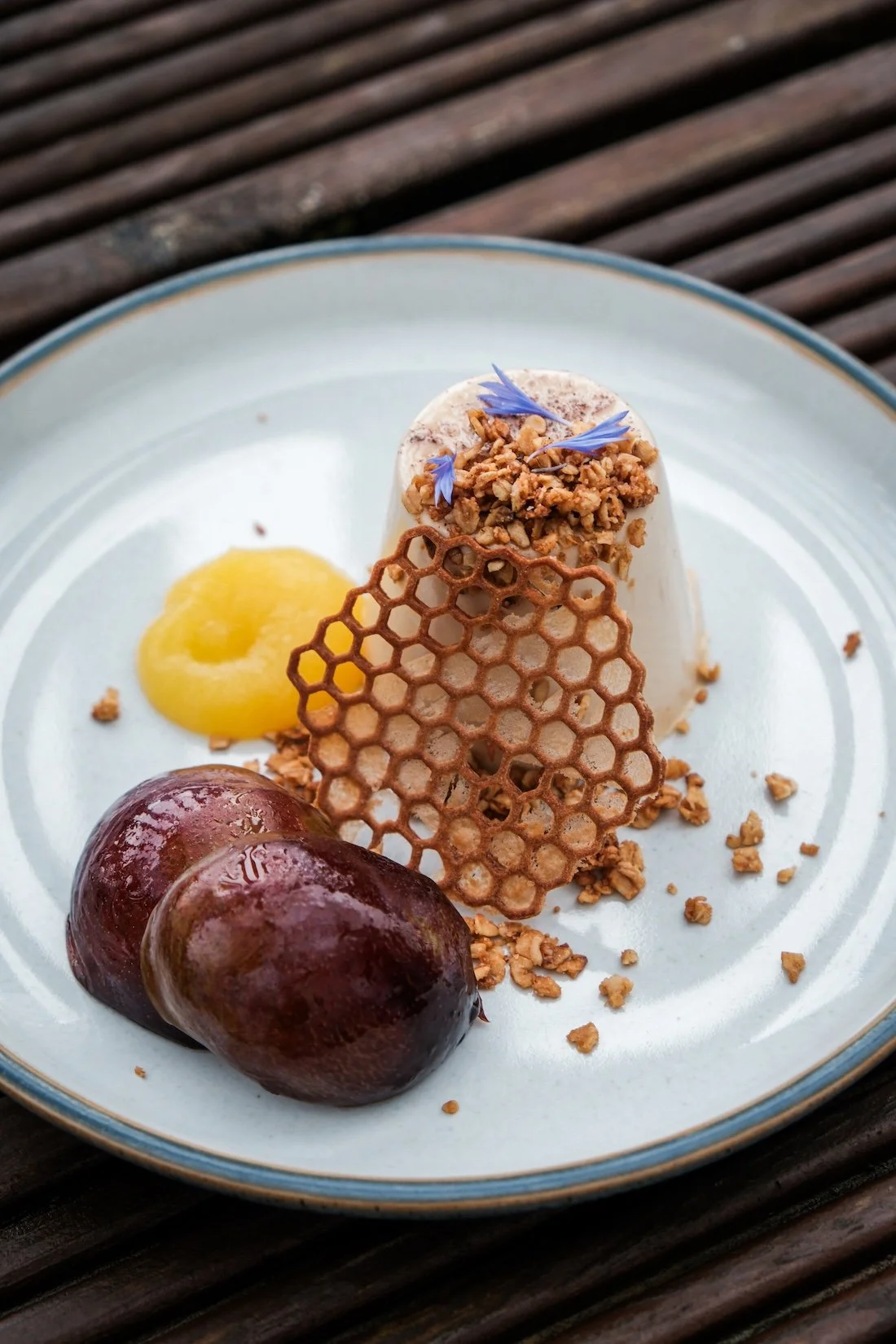 Peached fruit and a honeycomb-topped parfait at Gusbourne Estate