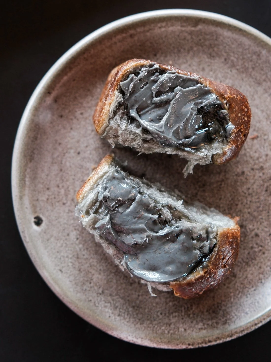 Charcoal butter spread on hot bread at Amisfield Winery, Queenstown