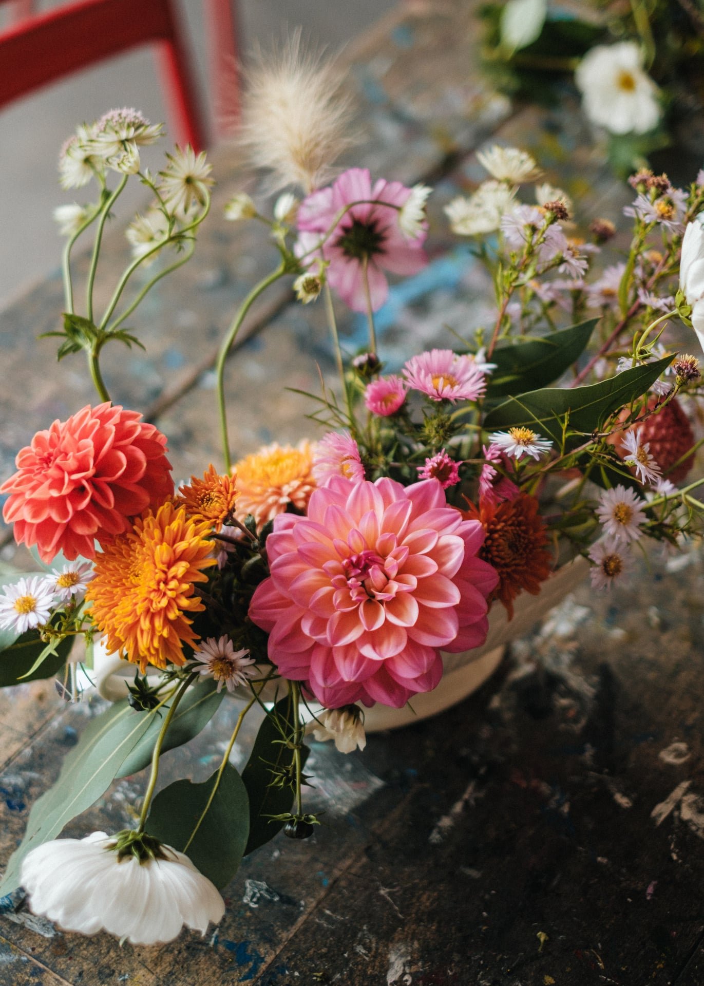 an abstract arrangement of colourful wildflowers