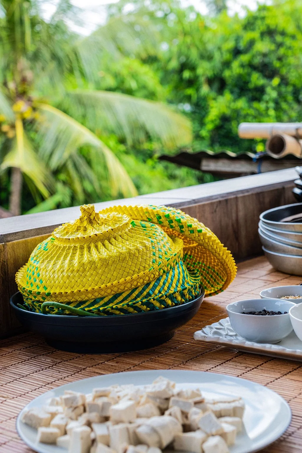 Lunch awaits on a leafy terrace in Ubud Bali