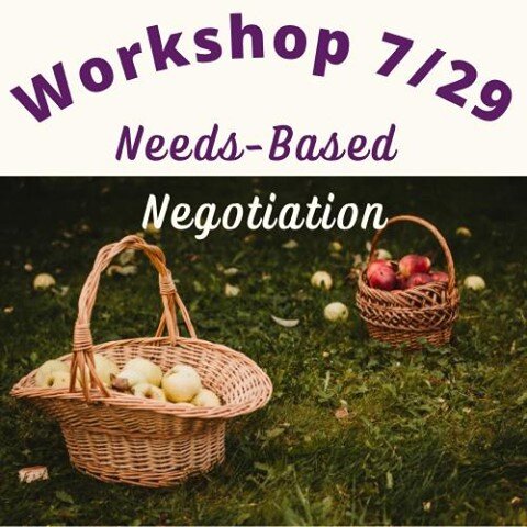 Learning needs-based negotiation will give you a sense of ease and creativity as you face the most difficult situations in life. You will be able to enter into challenging dialogues with a confidence that all needs can be honored.

Join us next Thurs