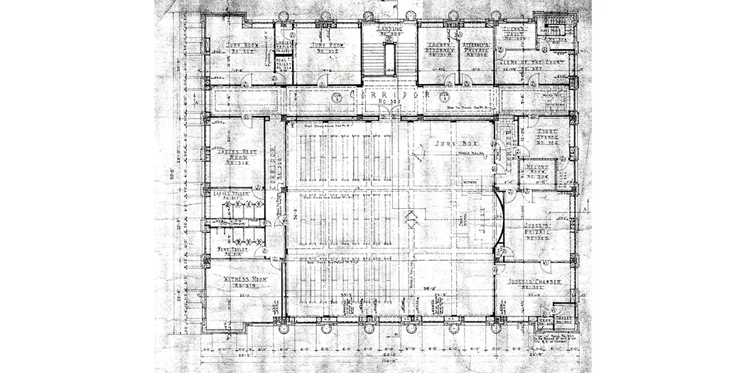 Detail of original Third Floor Plan by William E. Hulse, 1922.