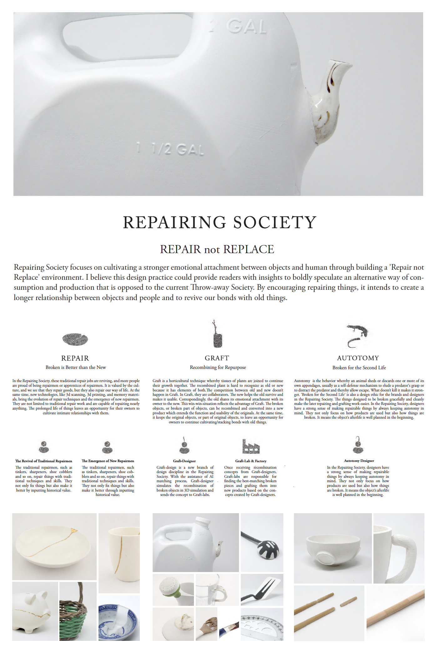 Repairing Society focuses on cultivating a stronger emotional attachment between objects and human through building a 'Repair not Replace' environment. I believe this design practice could provide readers with insights to boldly speculate an alterna…