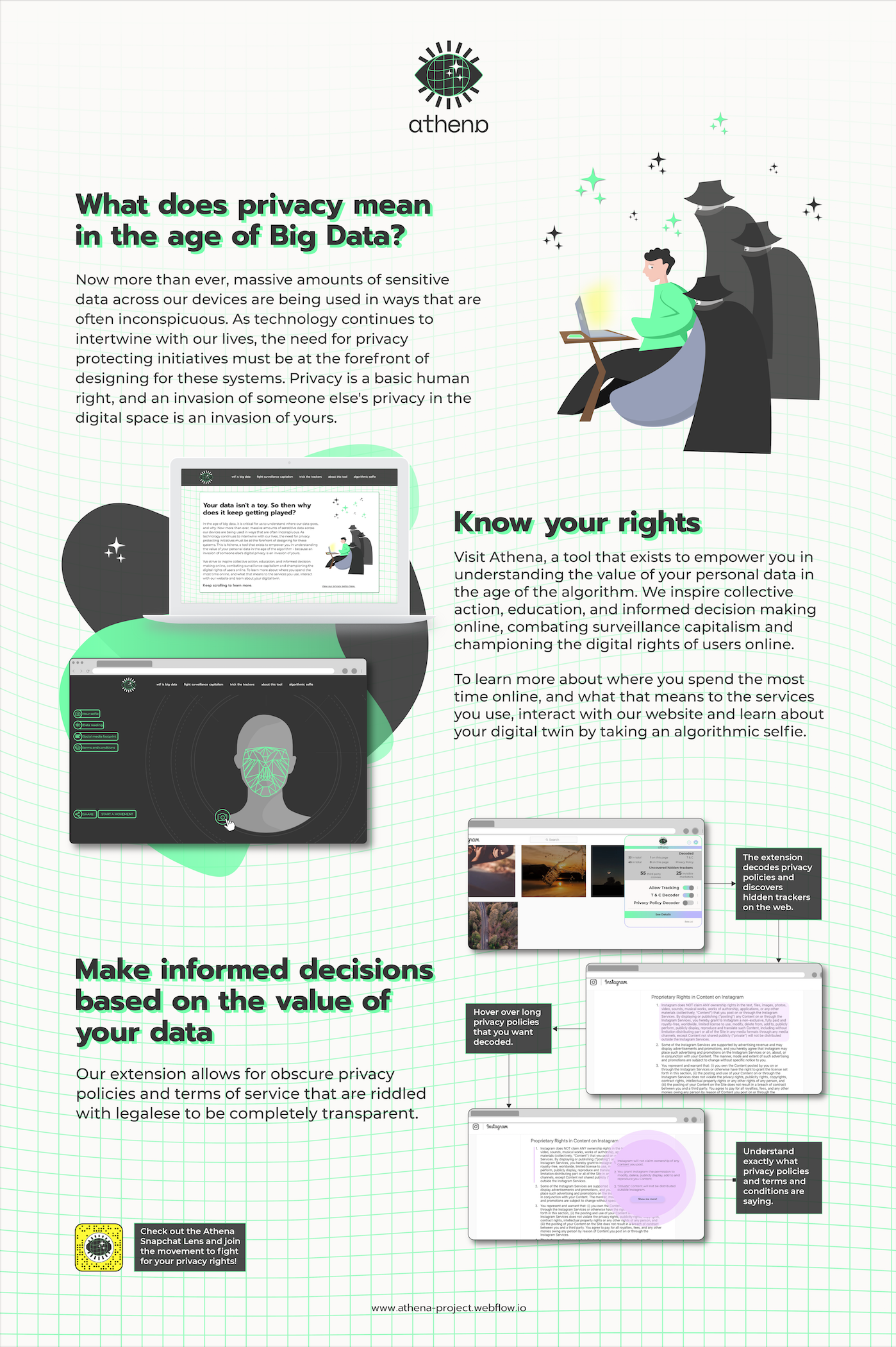 AthenaVanessa Jaber, Emma Waters, Paloma NingthoujamAs technology continues to intertwine with our lives, the need for privacy protecting initiatives must be at the forefront of designing for these systems. This is Athena, a tool that exists to empo…