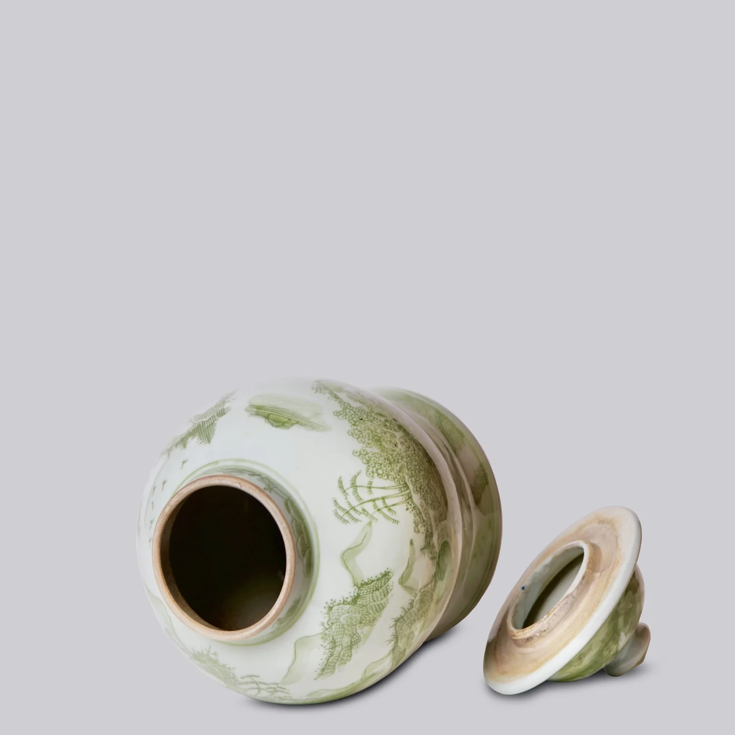 GREEN AND WHITE RIVER LANDSCAPE SMALL PORCELAIN GINGER JAR (C564