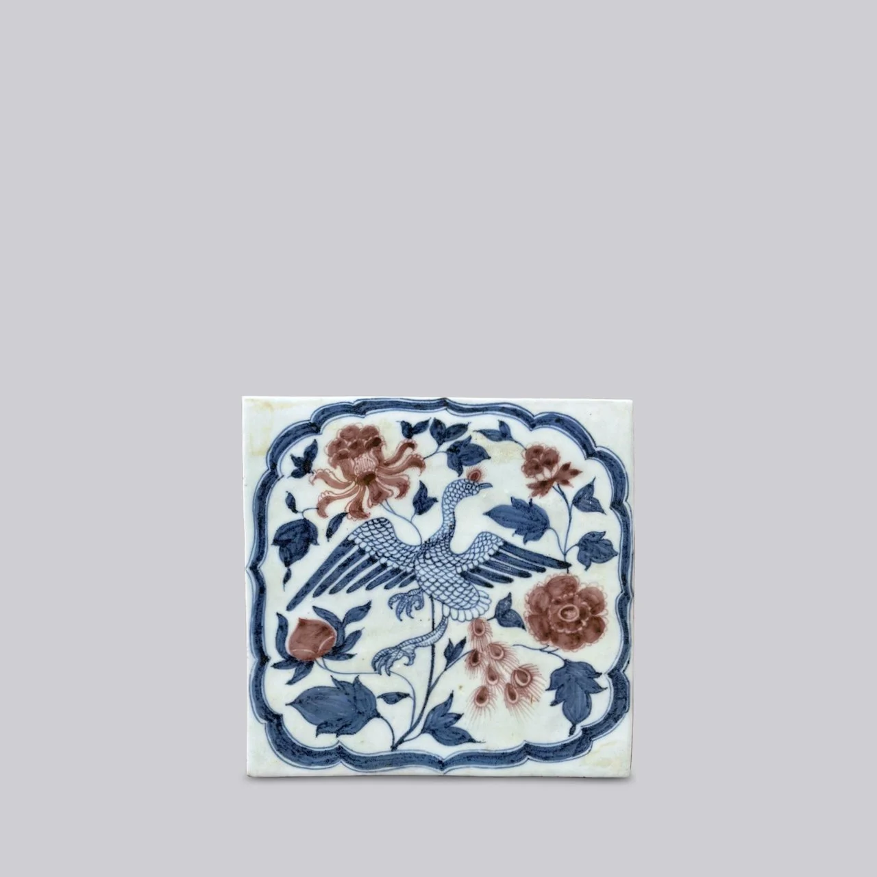 RED AND BLUE DANCING CRANE PORCELAIN TILE (C642)