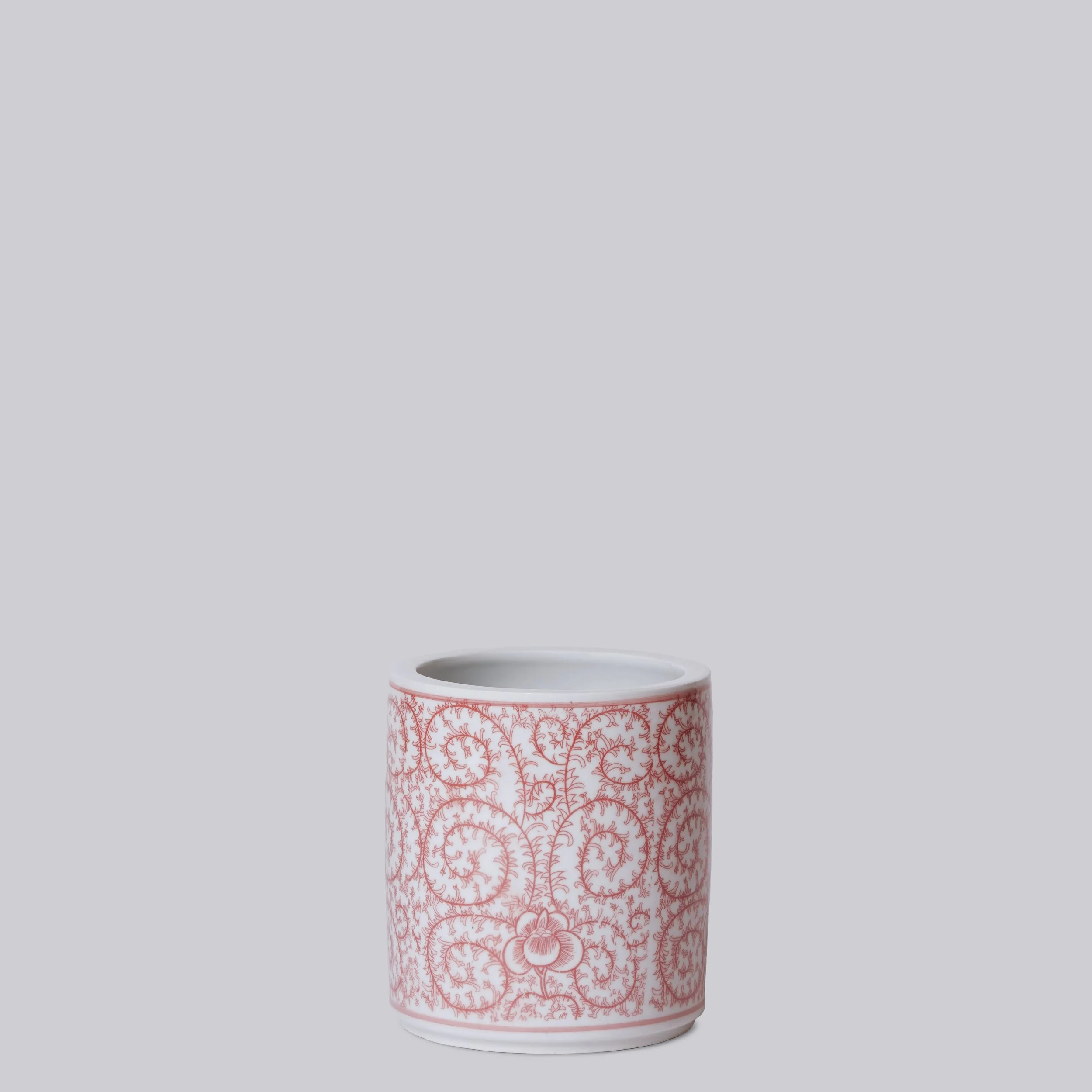 RED AND WHITE SCROLLING PEONY PORCELAIN CACHEPOT (C764)