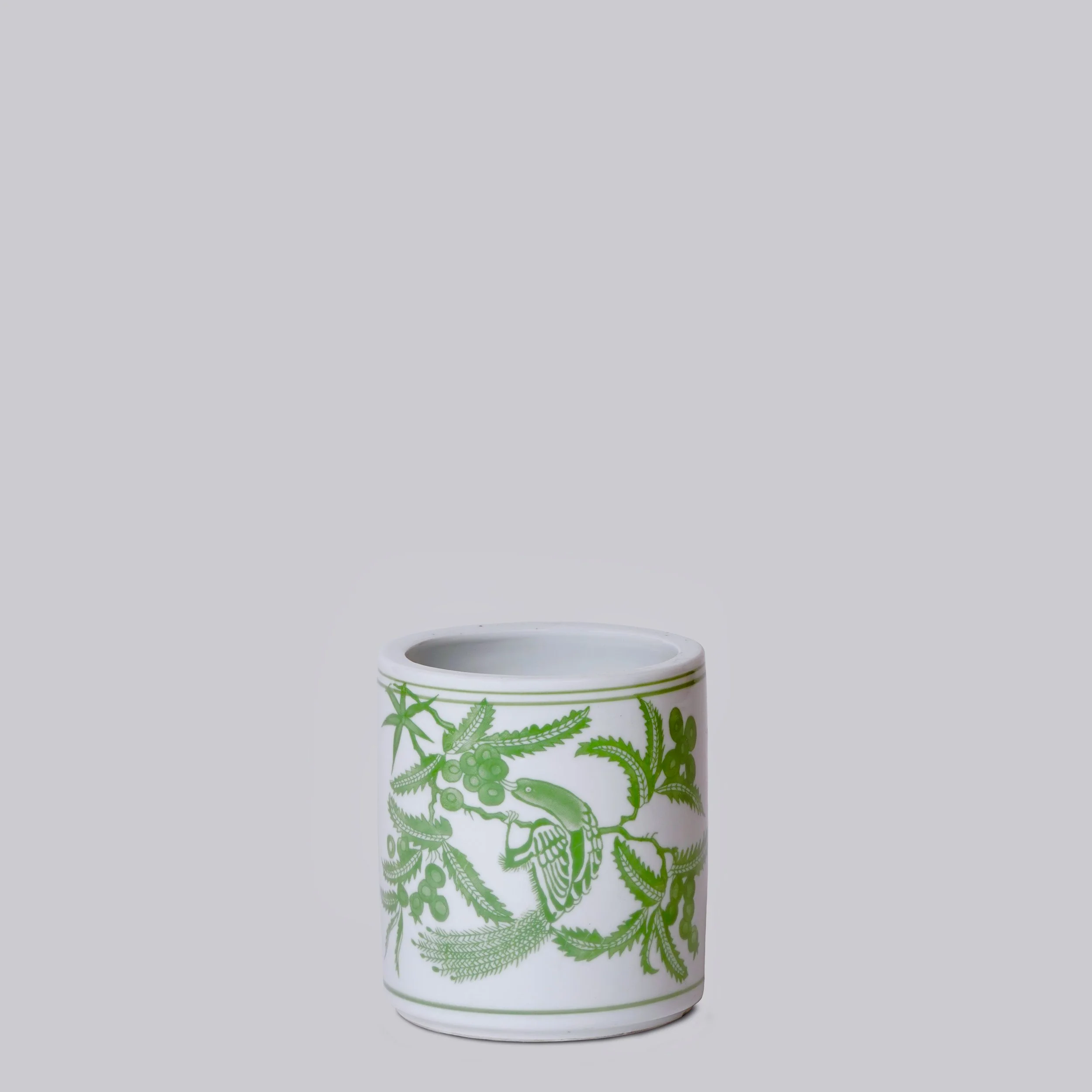 GREEN AND WHITE BIRD AND FRUITING TREE PORCELAIN CACHEPOT (C741)