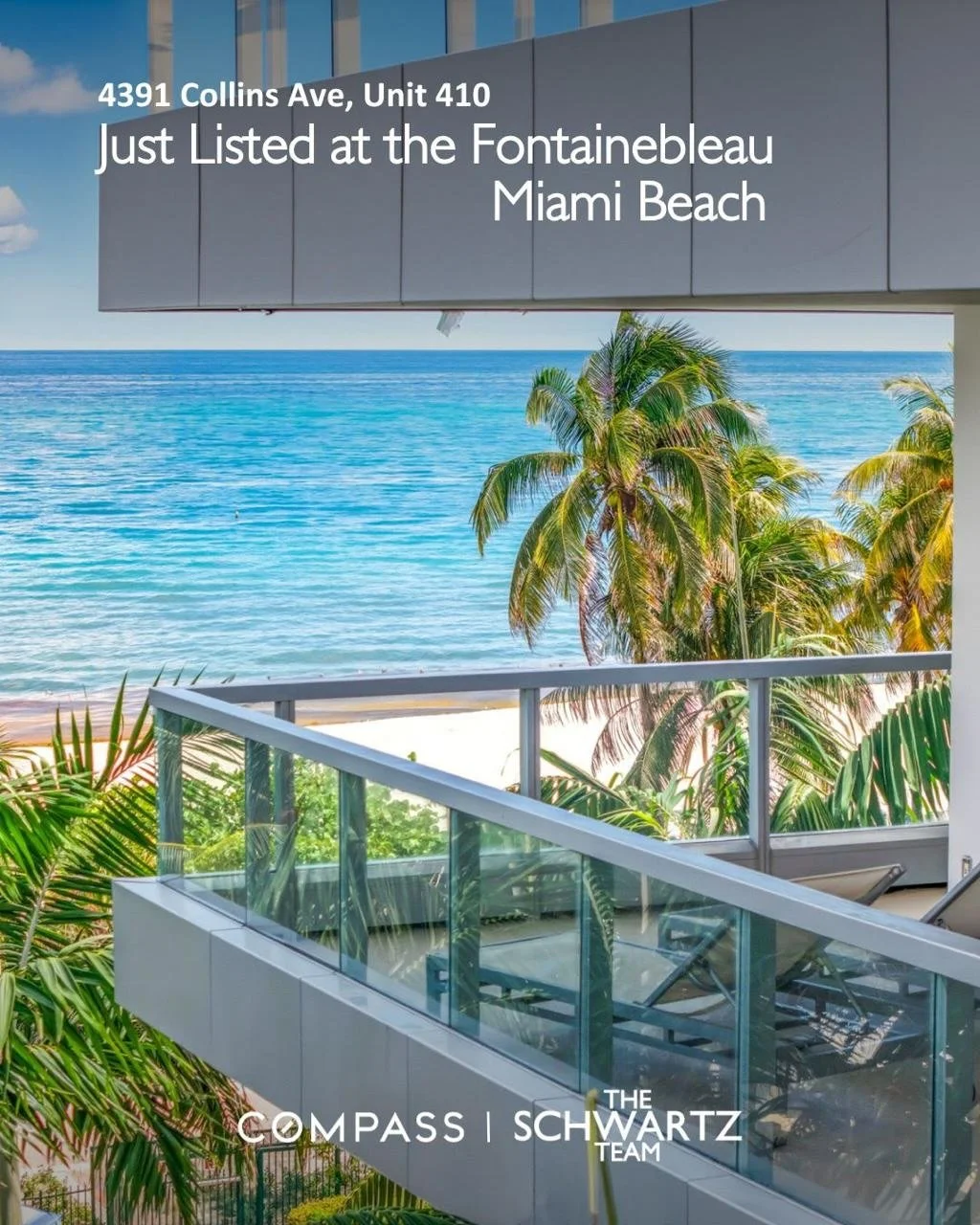 Just Listed at the iconic Fontainebleau Miami Beach! 🌊 

4391 Collins Ave, Unit 410, Miami Beach, FL 
1 Bed | 2 Baths | 1,104 SF
Listed at $1,600,000

This rare furnished corner unit in the coveted Sorrento Tower offers the perfect Miami Beach getaw