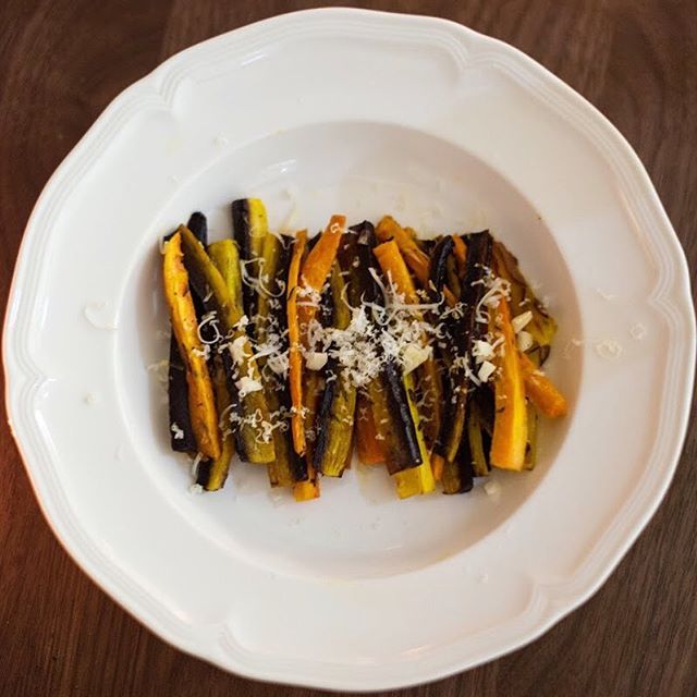 The #transformationtuesday is dedicated to simple ingredients that shine with a little love &bull; Parmesan roasted carrot fries &bull; are one of the most delectable dishes I make, and the easiest! If you only eat your carrots raw as a snack, you HA