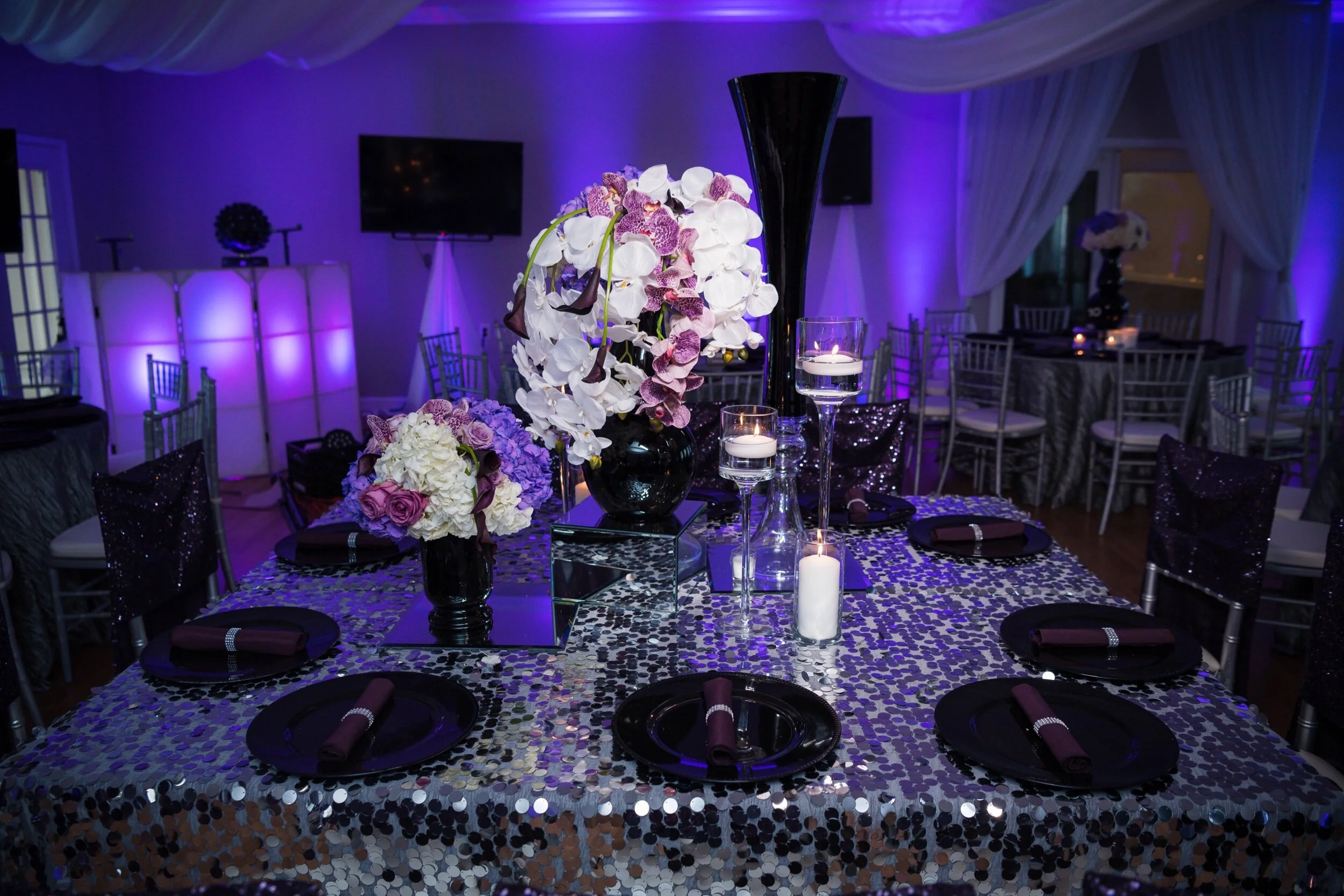 Purple And Black Quinceanera Decorations