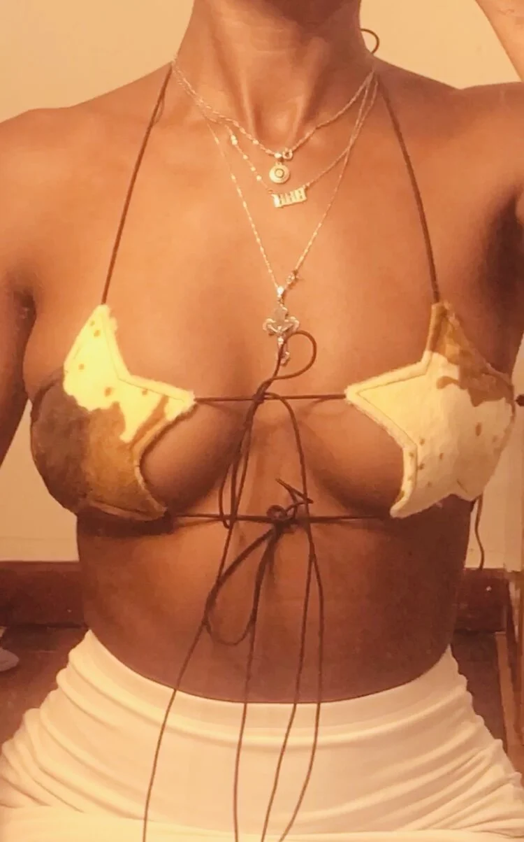 BROWN COW PRINT FAUX FUR STAR BRA 2.0