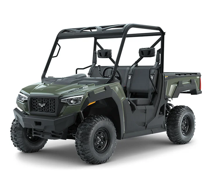 PROWLER PRO / 3-PASSENGER ($11,399) Whisper-Quiet 50HP EFI Gas Engine with 812cc >> Vibration-Reducing Frame >> Pro-Terrain 26x10-12 Front and Rear Tires >> 3-Passenger Bench Seating >> 10-inch Front and 9.5-inch Rear Suspension Travel >> 10.75-inch Ground Clearance >> 2,000-lb Towing Capacity >> 1,500-lb Payload Capacity >> 1,000-lb Capacity Cargo Box with Tilt >> 17.95 cu-ft of Storage >> Electronically Selectable 4WD >> Selectable Locking Rear Differential WATCH THE VIDEO or TAKE A LOOK AT THE FEATURES