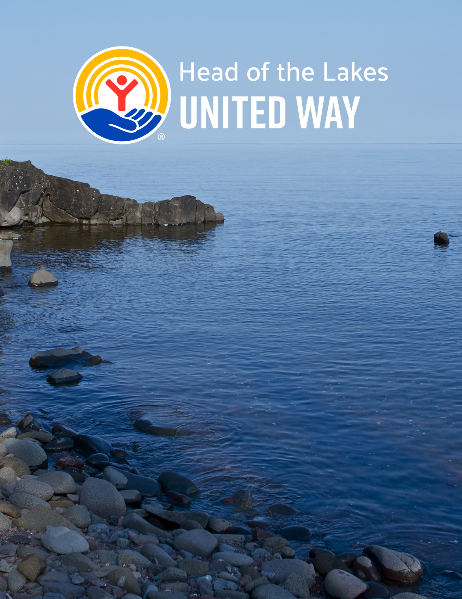 United Way Head of the Lakes Logo above Lake Superior shoreline