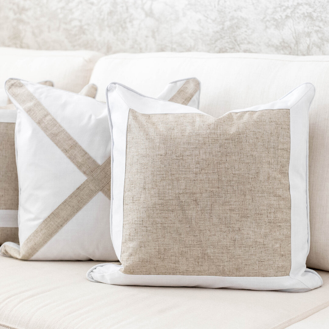 EASTWOOD Silver Jute and White Thick Border Cushion Cover 50 cm by 50 cm 