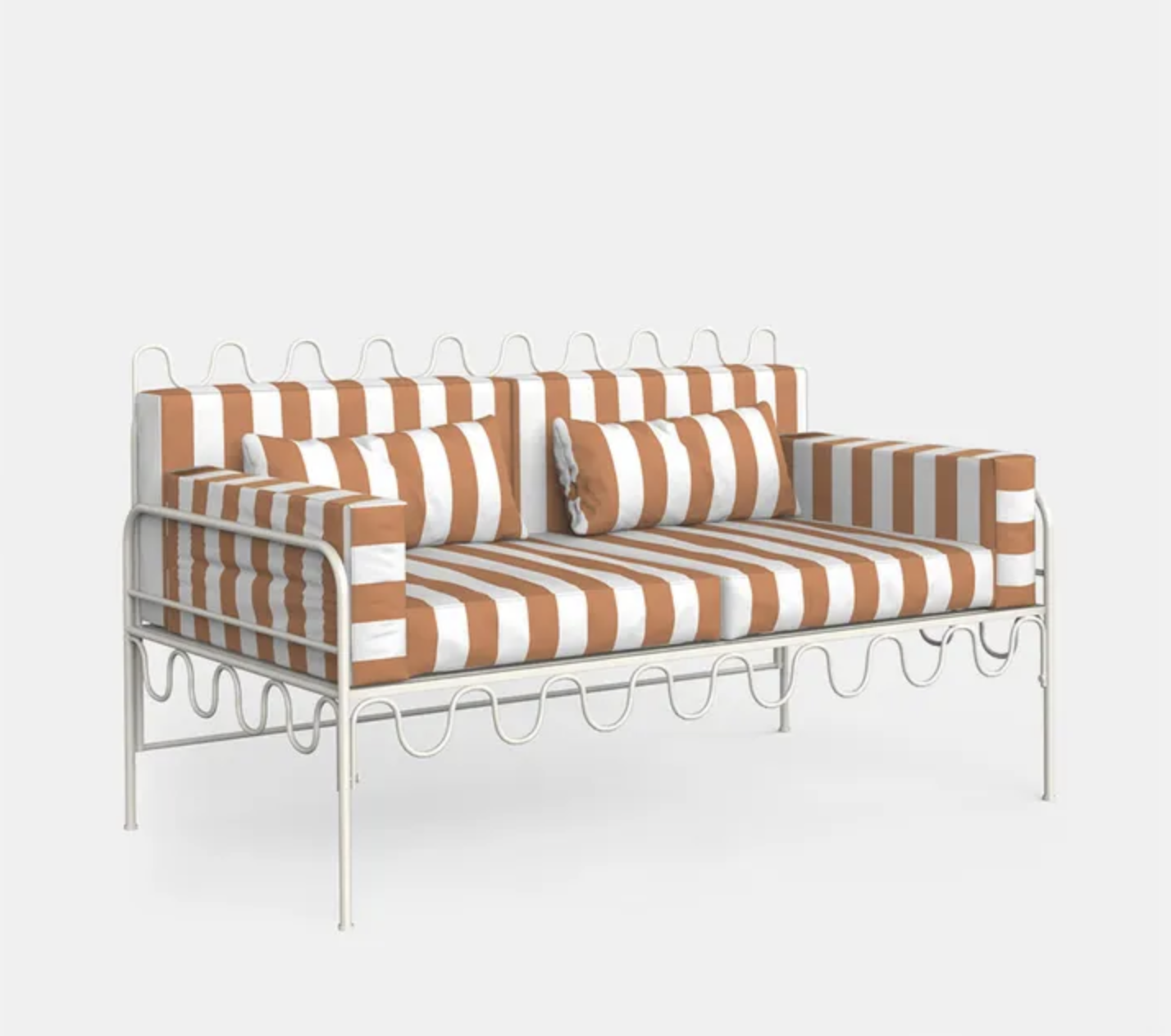 WIRA 2 SEAT SOFA OUTDOOR TERRACOTTA/WHITE STRIPE CUSHIONS