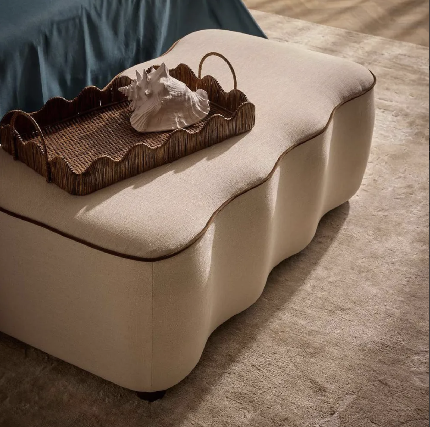 AVOCA OTTOMAN IVORY WITH CHOCOLATE PIPING