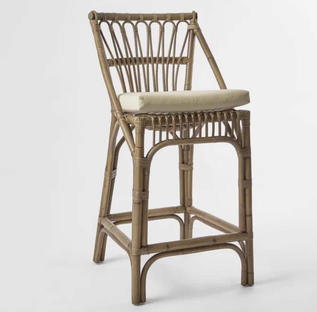 CAYMAN RATTAN HAMPTONS BAR STOOL NATURAL W/CREAM CUSHIONS & FOOTREST