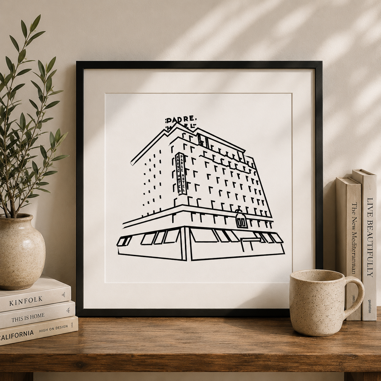 Padre Hotel Illustration | Bakersfield California Landmark Print | Historic Hotel Sketch Art