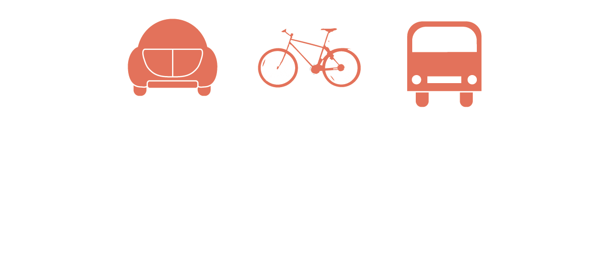 Icons of a sofa, bicycle, and bus above the text "COMMUTE KERN" in bold white letters on a black background.