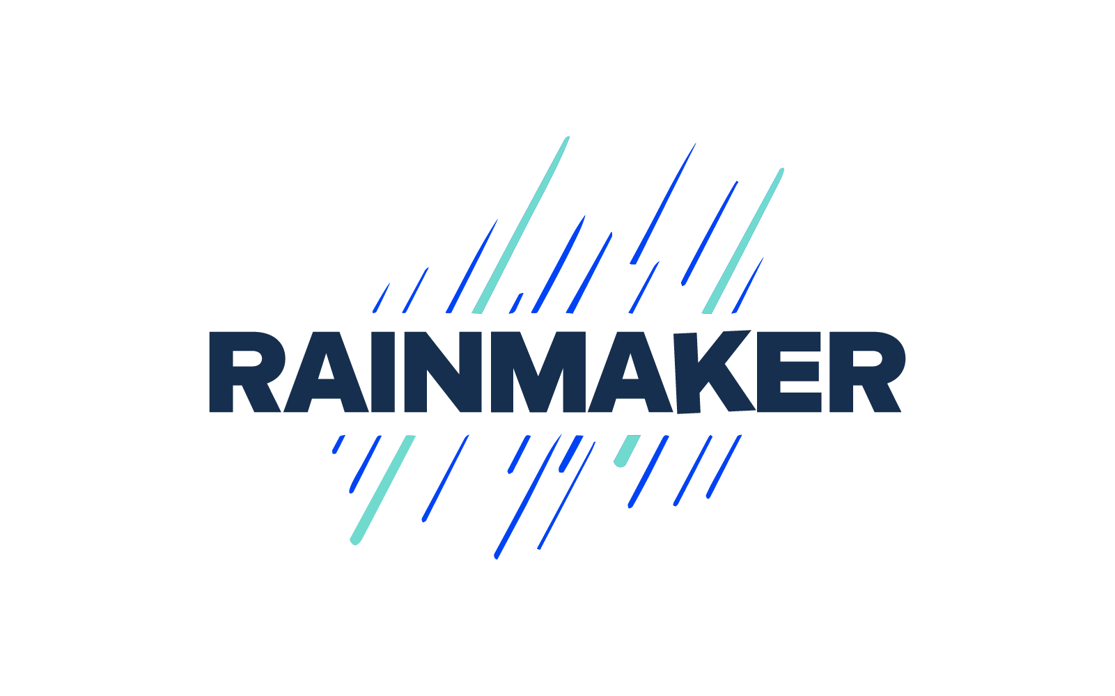 Rainmaker logo with stylized rain streaks above and below the text.