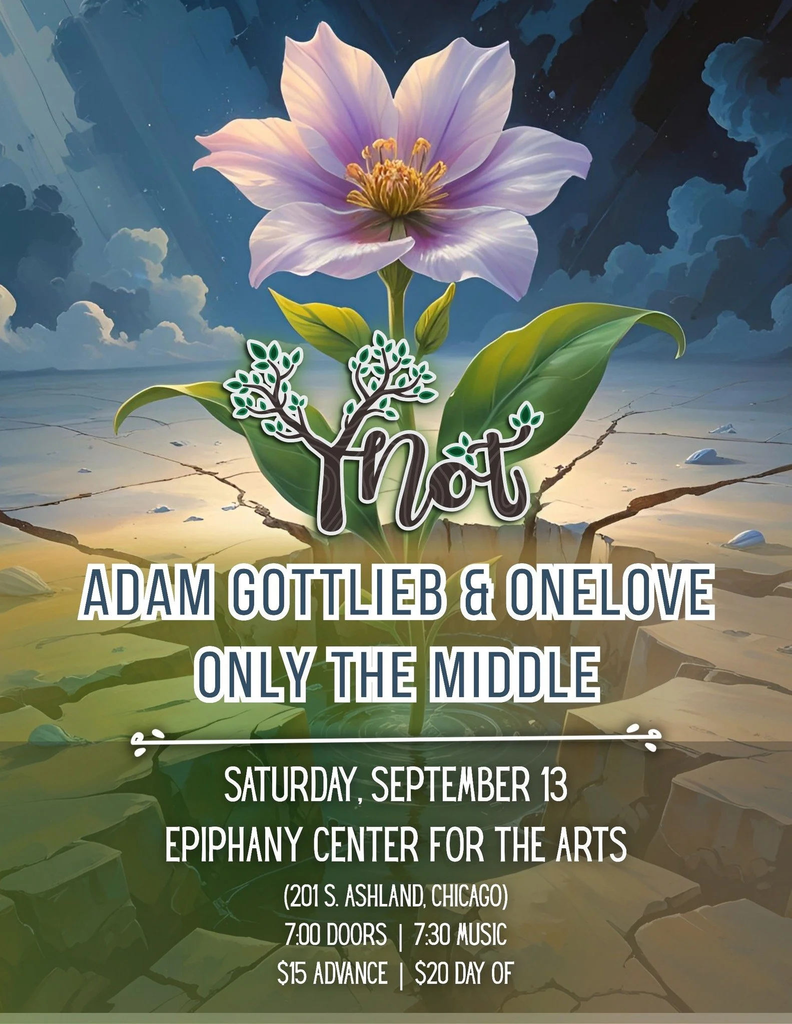First time playing in Chicago!
Y-Not is headlining a show at Epiphany Center for the Arts with Adam Gottlieb &amp; OneLove with help from Only The Middle.

Friends from Chi-Town, and those we met last year at Solshine Reverie - we would be blessed to