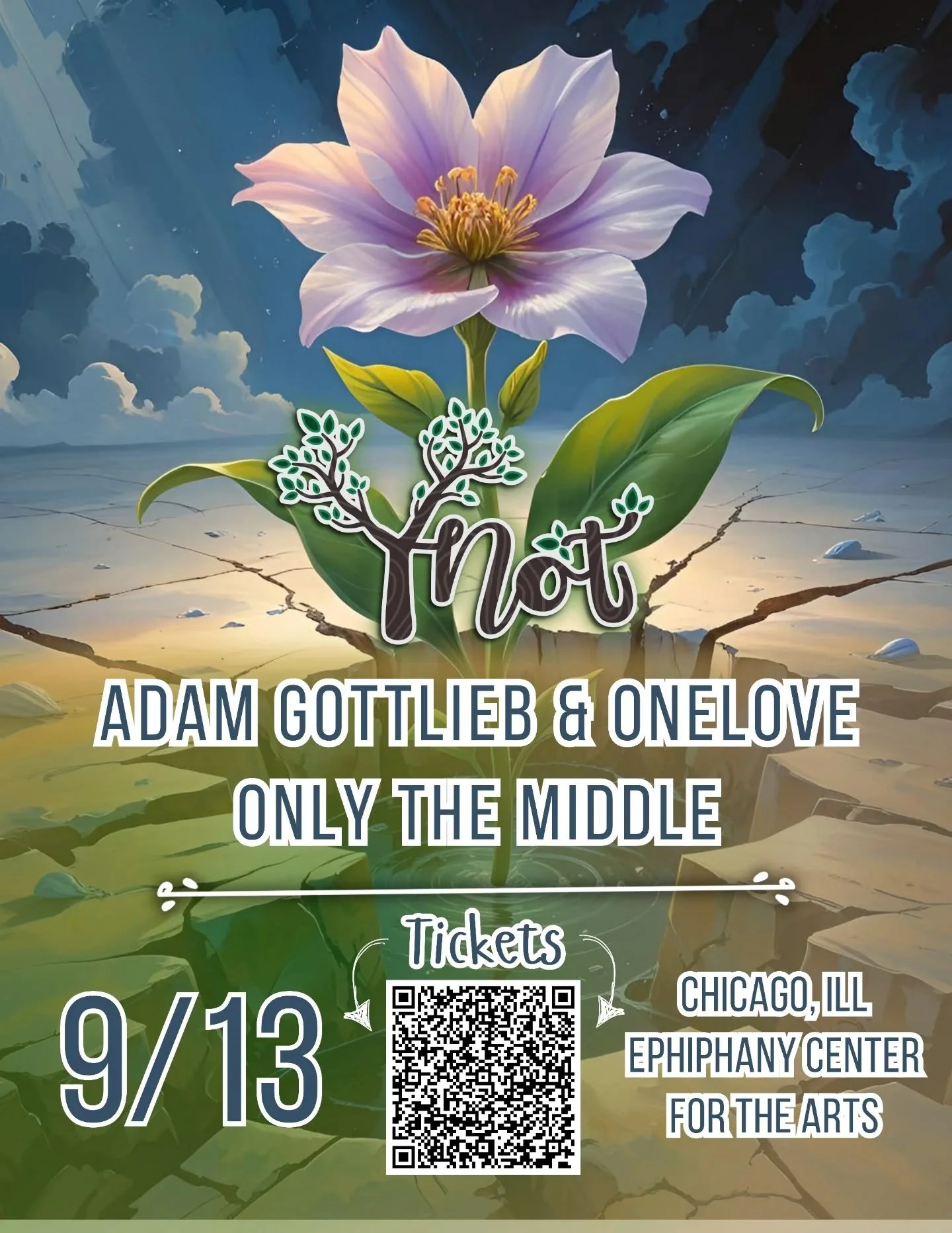 Chicago! We're incredibly excited to visit and share our music at Epiphany Center for the Arts on 9/13! Tickets to see Y-Not, Adam Gottlieb &amp; OneLove and Only In The Middle can be picked up through the QR code or the link in our bio!