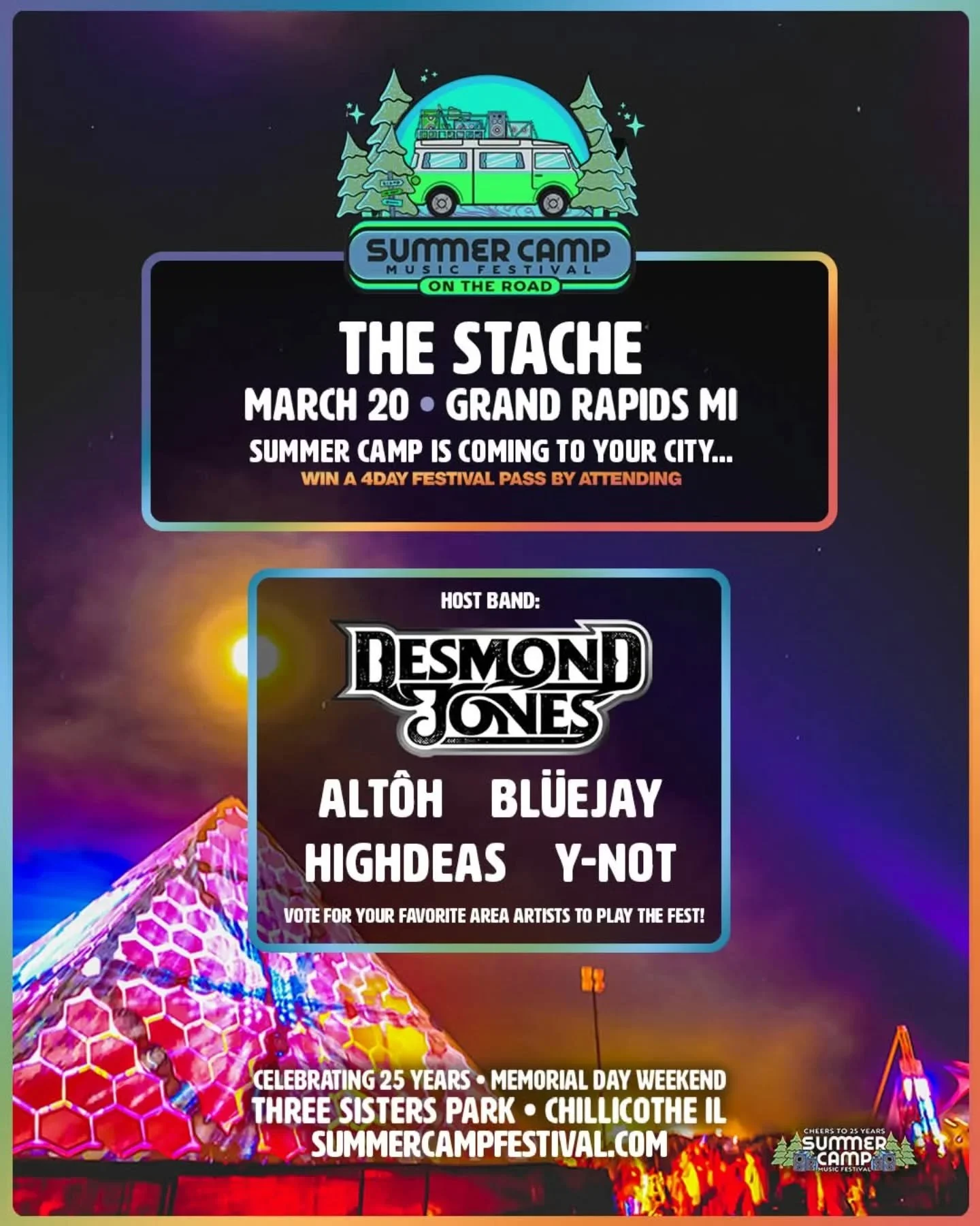 BIG NEWS!

WE HAVE BEEN SELECTED TO COMPETE TO PLAY @summercampfest !!!

March 20 come out and support us as we play for a chance to be on the summer camp lineup! 

#summercampmusicfestival #michiganmusic #sectionlive