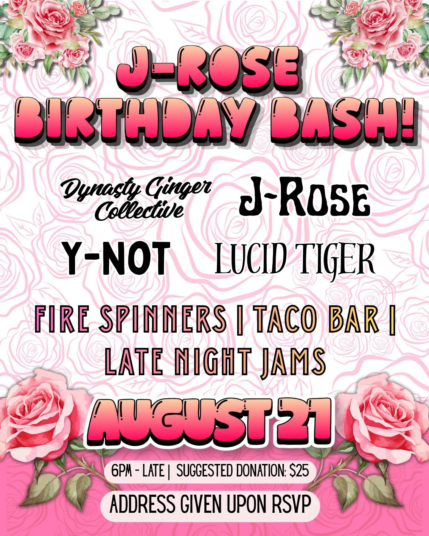 It is soon to be our favorite raccoon&rsquo;s birthday! Come celebrate the Leo of all Leo&rsquo;s, the looping extraordinaire, the too cool &lsquo;92 baby, and the best bud of all time - the one and only&hellip;J-Rose! Come bring your magic to this b