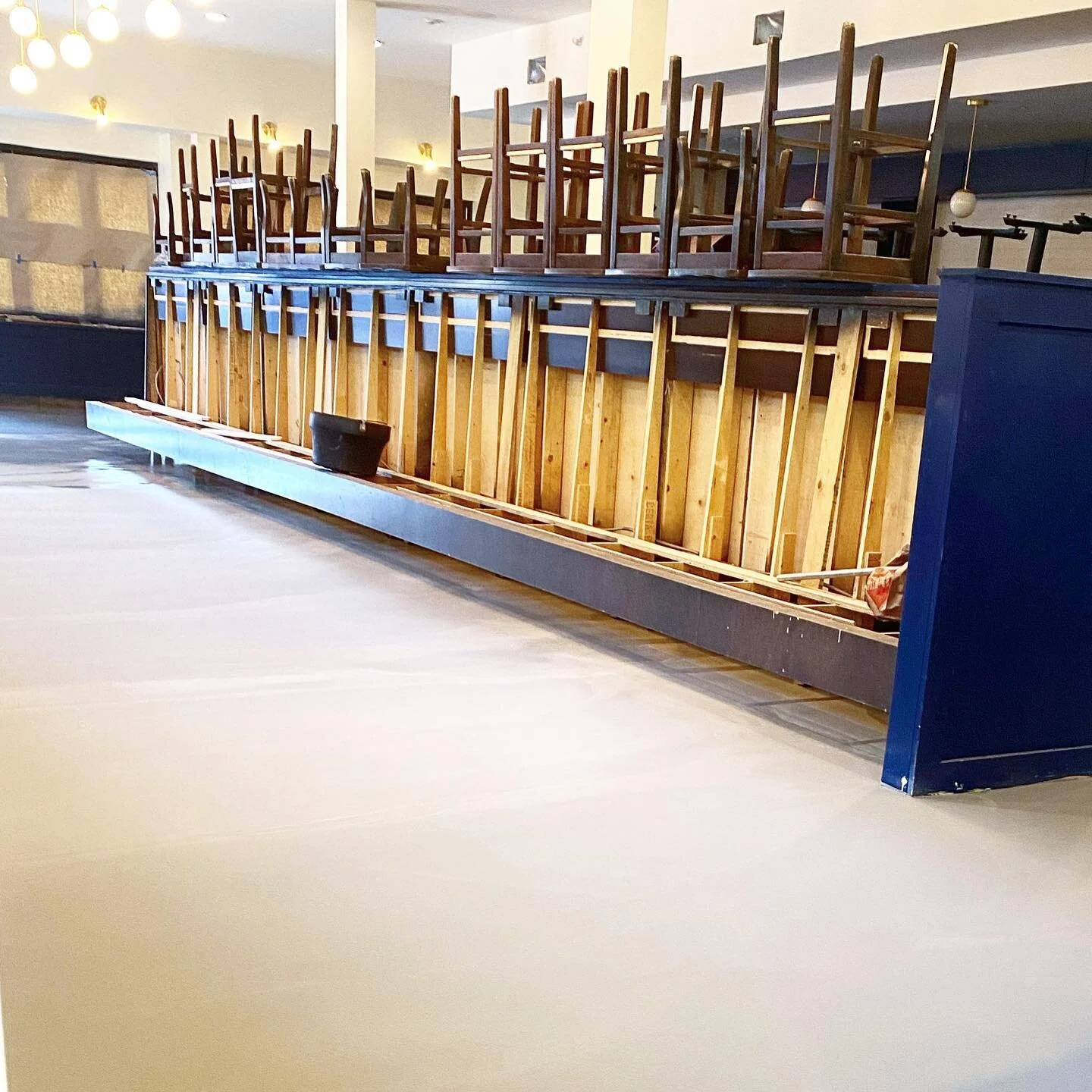 The new floors are in at @redcrestkitchen They&rsquo;ll be sealed and polished next.  Paint, lights and back bar done.  Closer and closer every day.