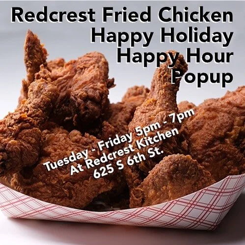 We will be serving our fried chicken at the @redcrestkitchen bar, from 5-7 everyday this week.