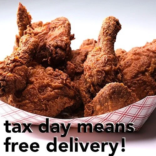 Cheer yourself up on this day of taxation. Free delivery on your next order from us, as long as you order through our website, or the @toasttab Takeout App.  Offer good until 4/30.