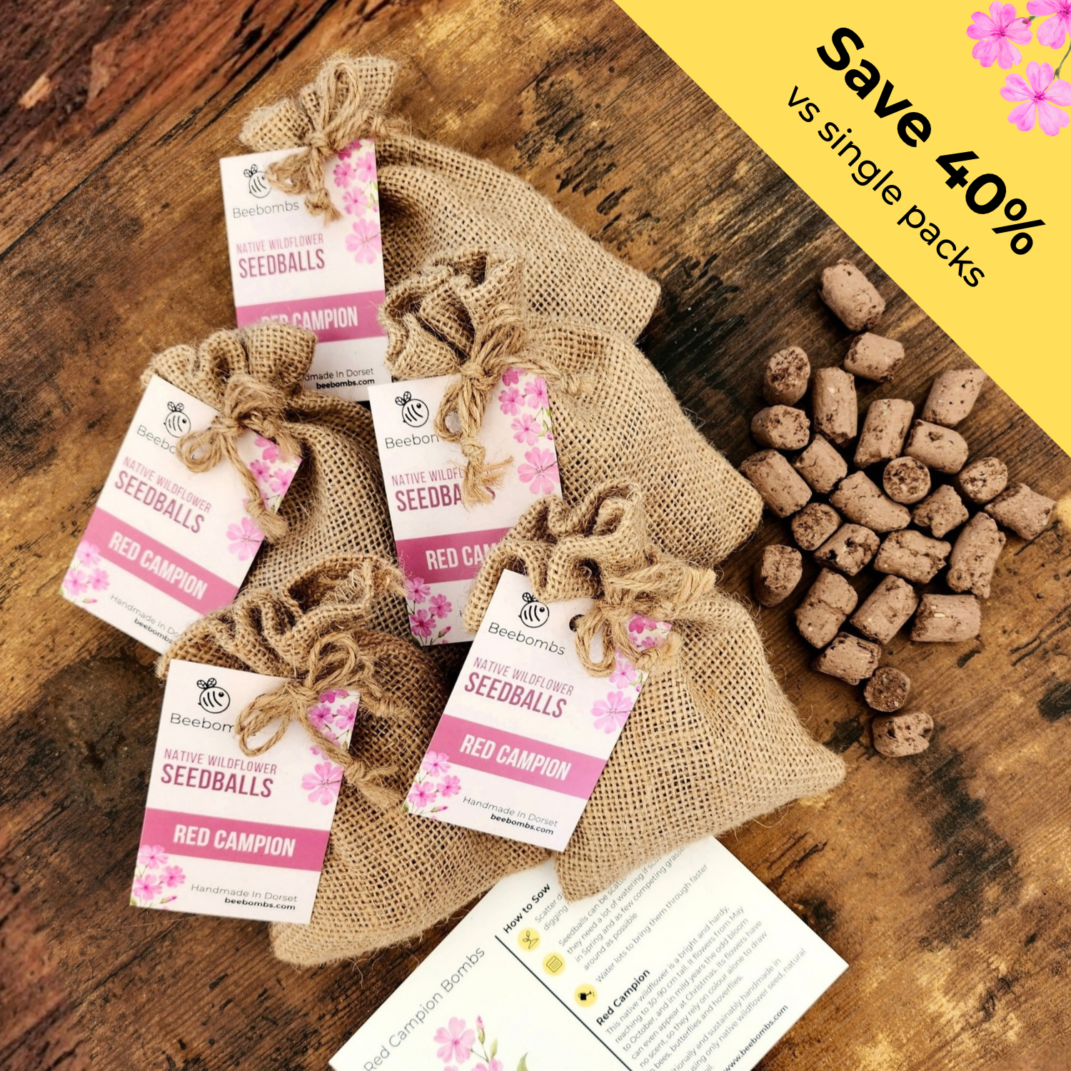 5 pack Red Campion Beebombs