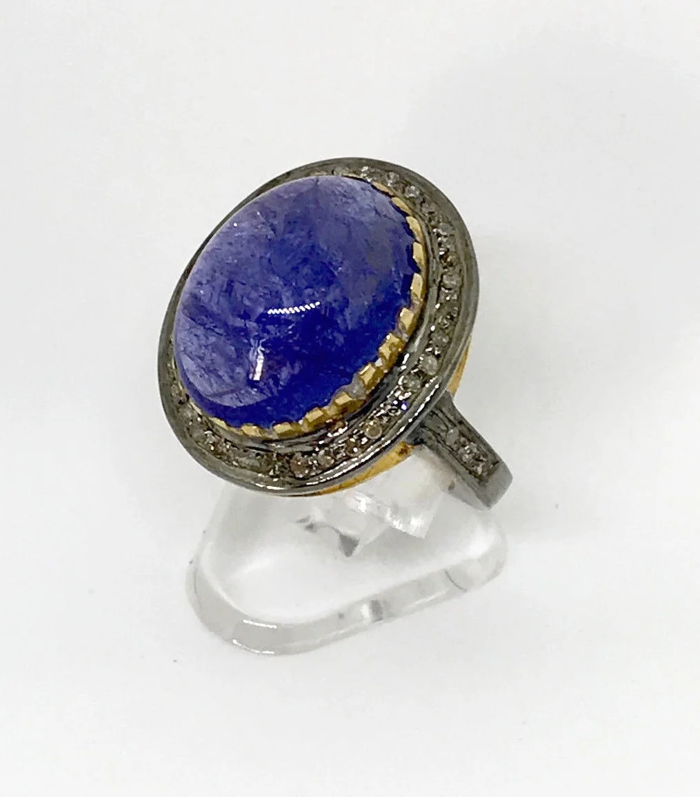 14CT TANZANITE AND DIAMOND DRESS RING 925 STERLING SILVER VALUATION $2,390
