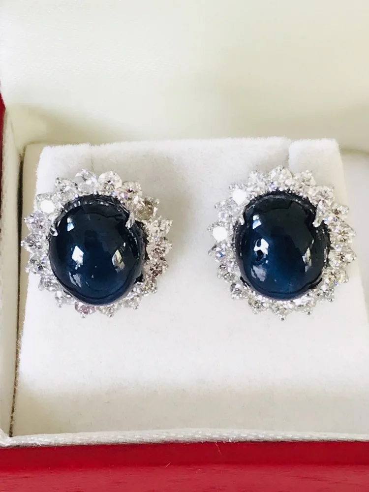 RARE GENUINE 12CT STAR SAPPHIRE &amp; 1.50CT DIAMOND STUD HALO EARRINGS VALUATION AS PICTURED