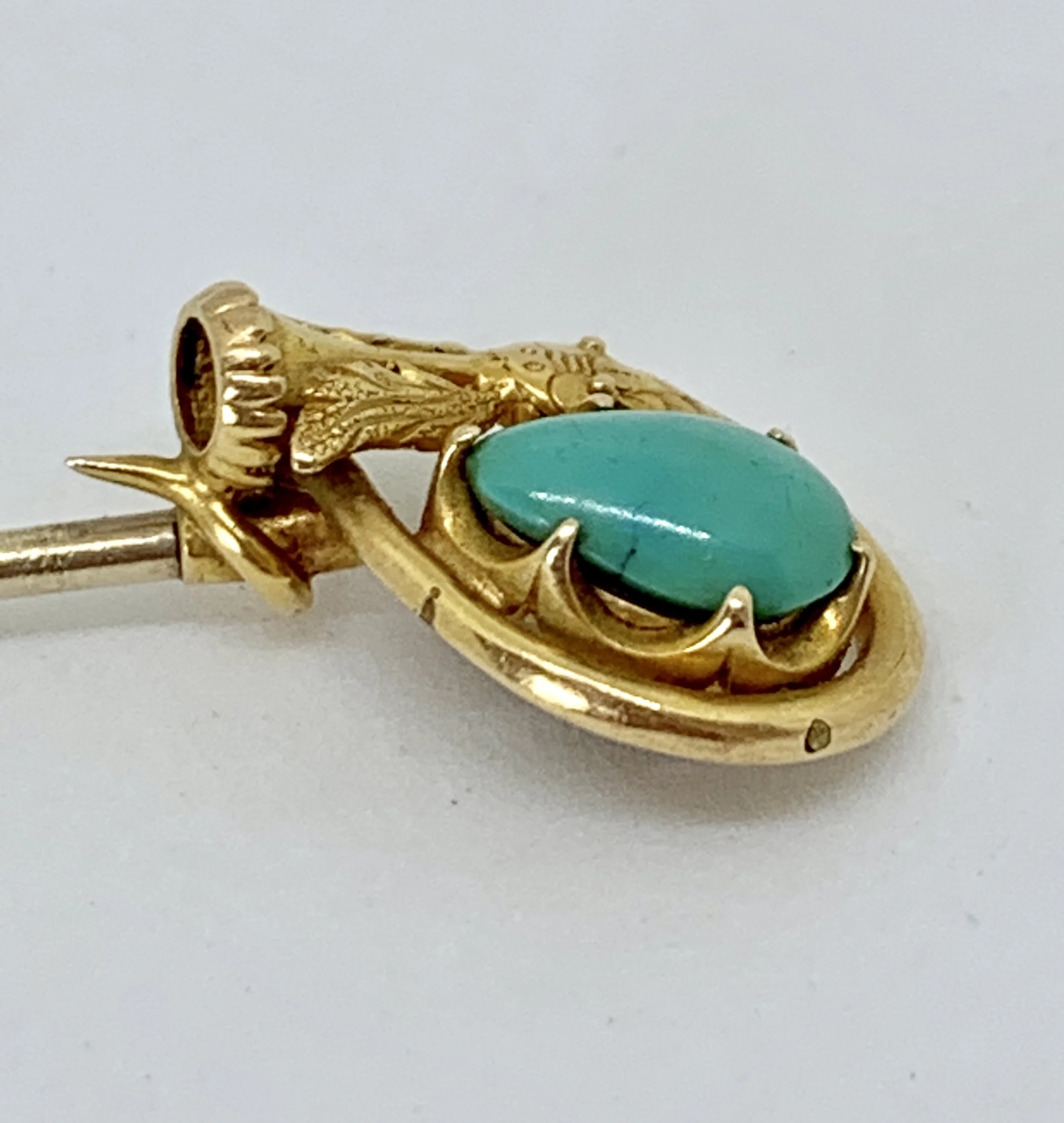 VICTORIAN 18CT GOLD TURQUISE MOURNING STICK PIN LAPEL OR TIE PIN WITH VALUATION