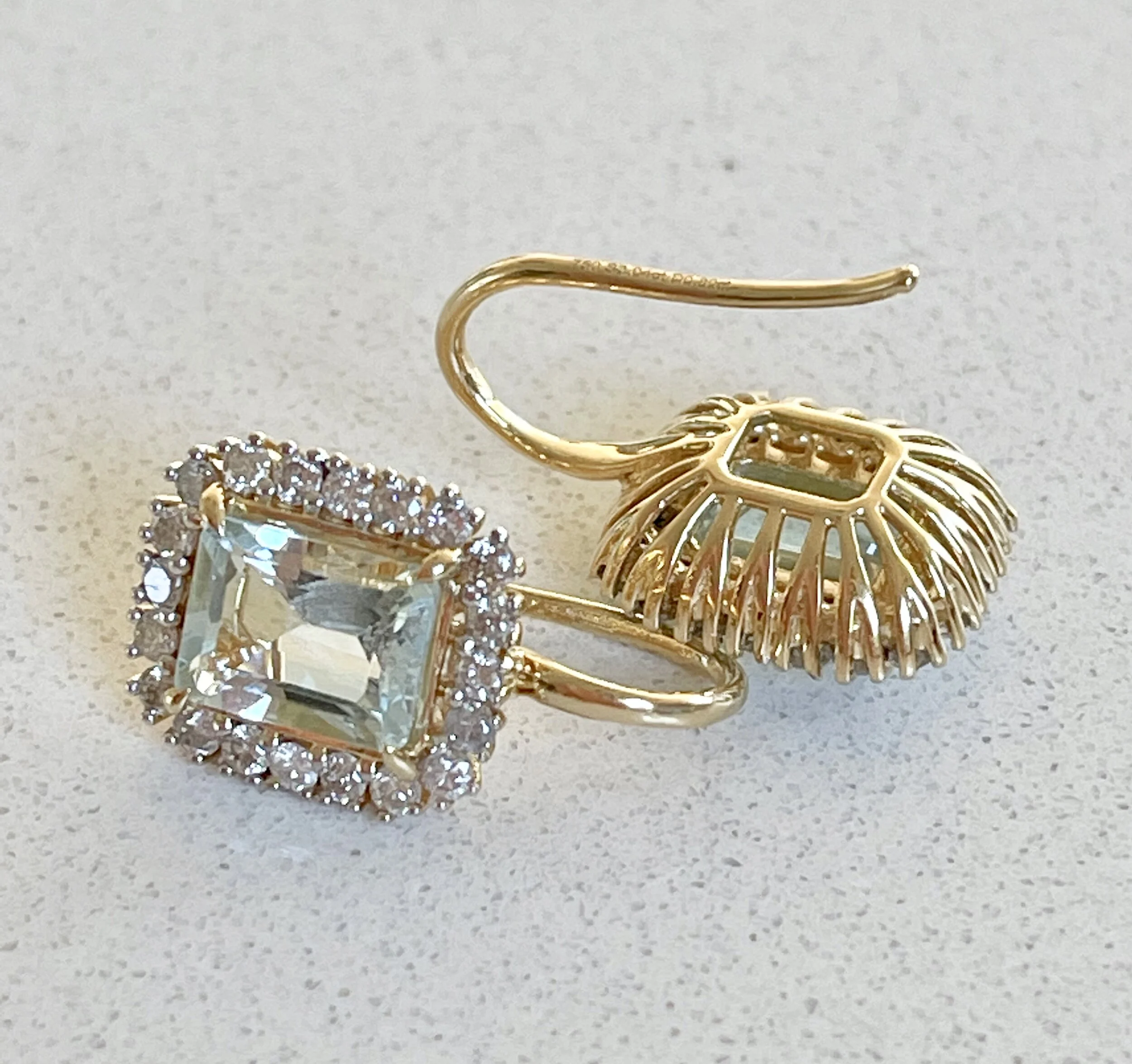 UNIQUE ART DECO STYLE NATURAL AQUAMARINE DIAMOND DROP EARRINGS WITH VALUATION