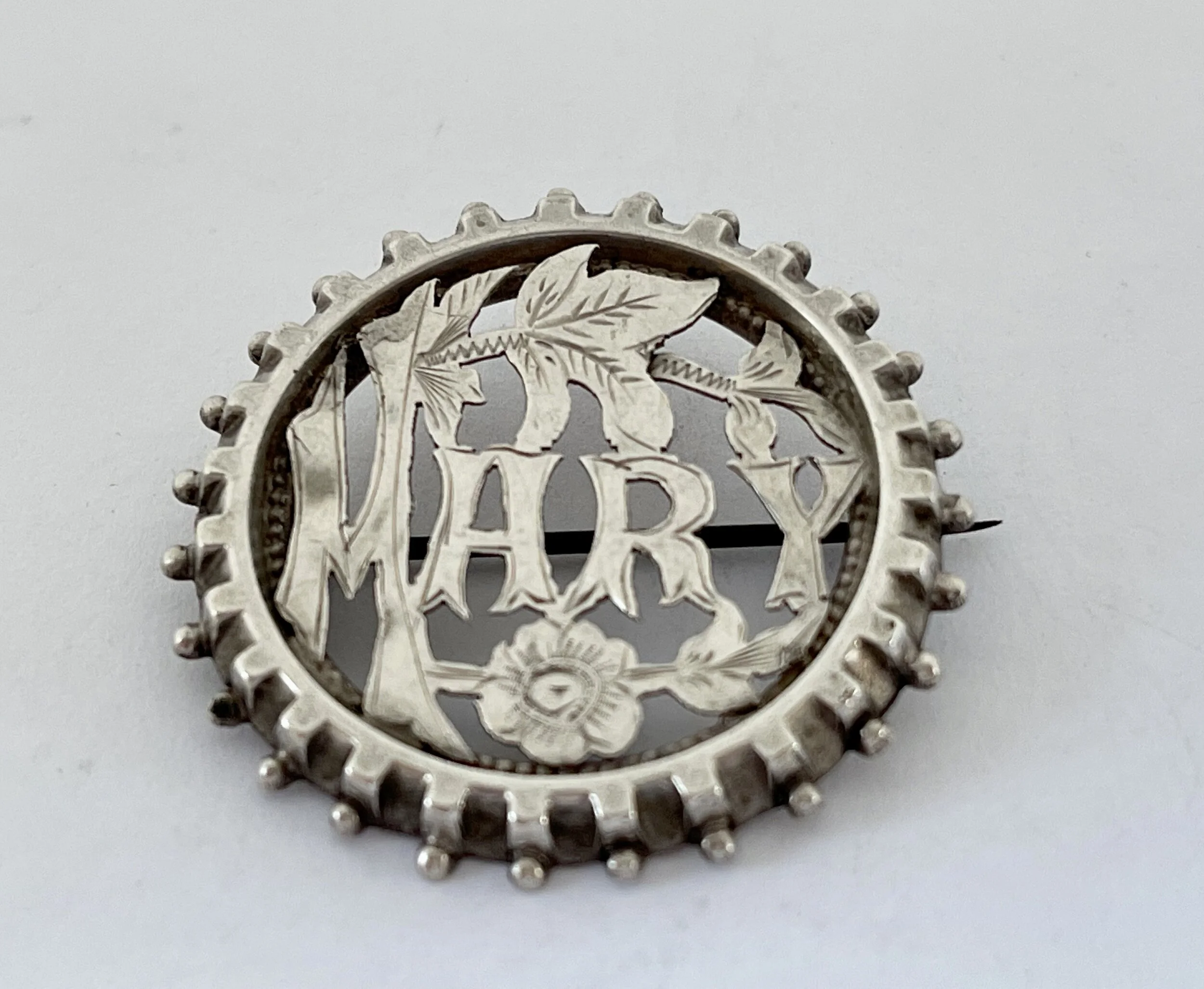 ANTIQUE VICTORIAN STERLING SILVER PIN NAMED MARY C1895
