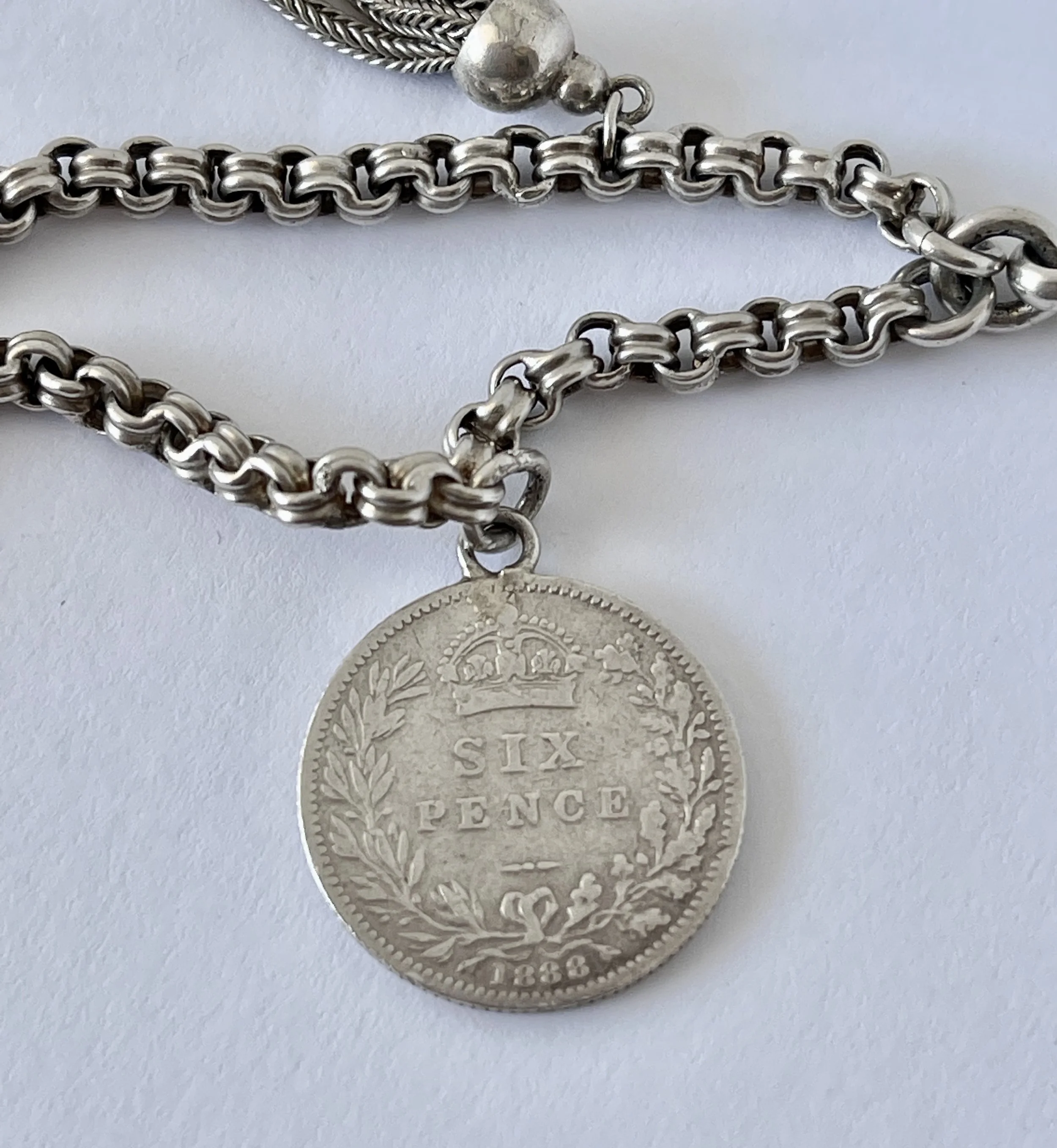 VICTORIAN ANTIQUE STERLING SILVER ALBERTINA FOB BRACELET CIRCA 1893
