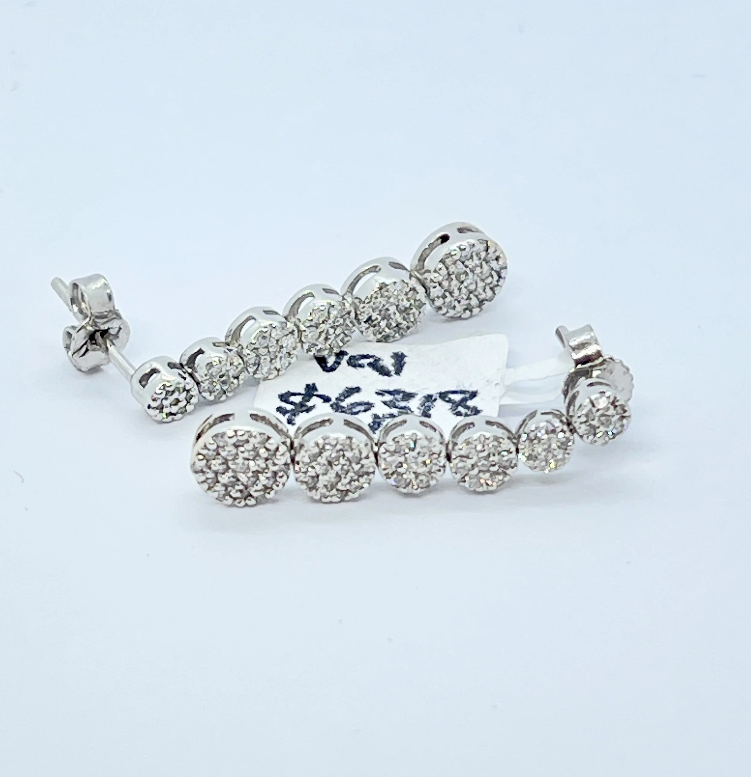 CLASSIC FLOWER CLUSTER DIAMOND EARRINGS .85CT WHITE GOLD WITH VALUATION