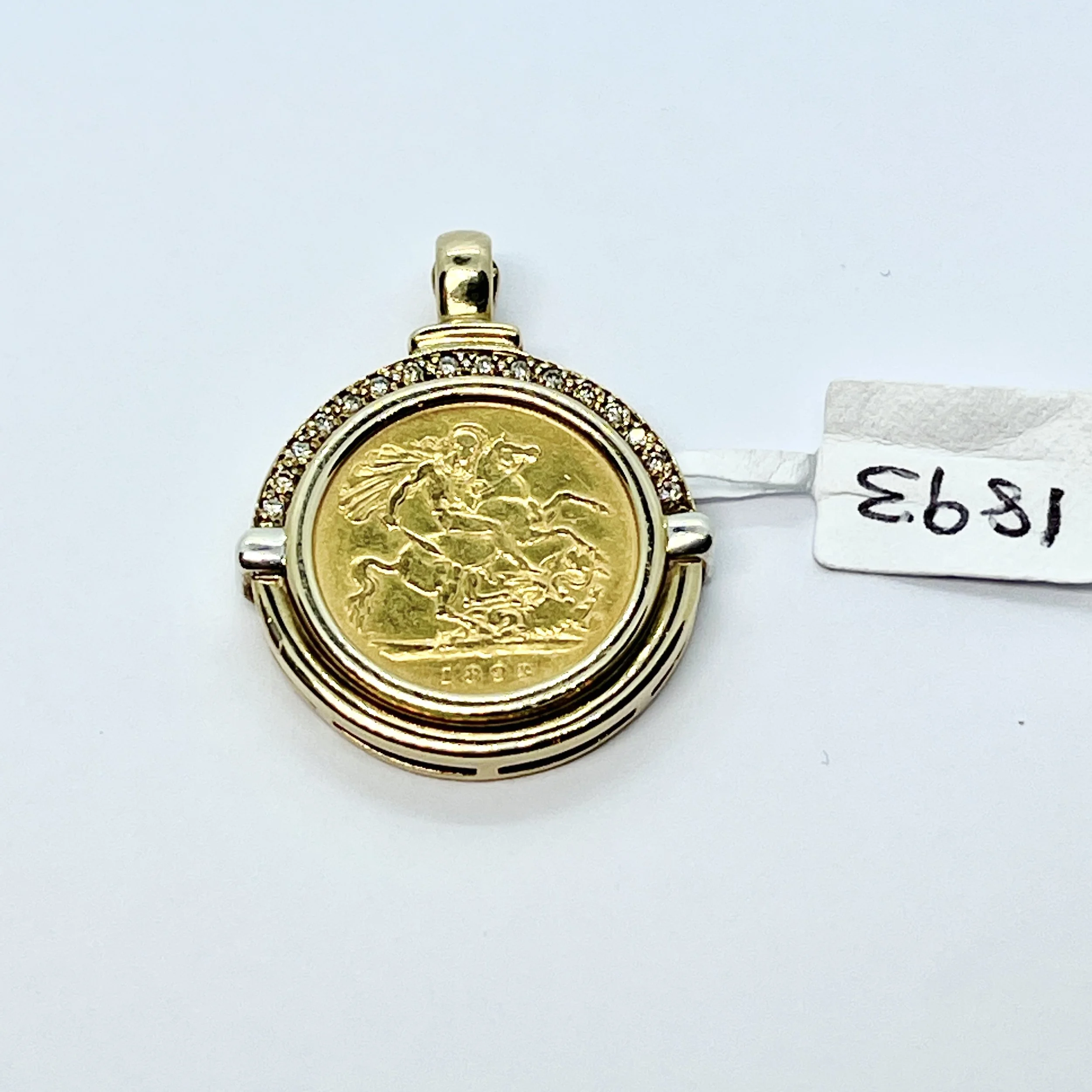 VICTORIAN 22CT GOLD 1893 HALF SOVEREIGN PENDANT WITH DIAMONDS