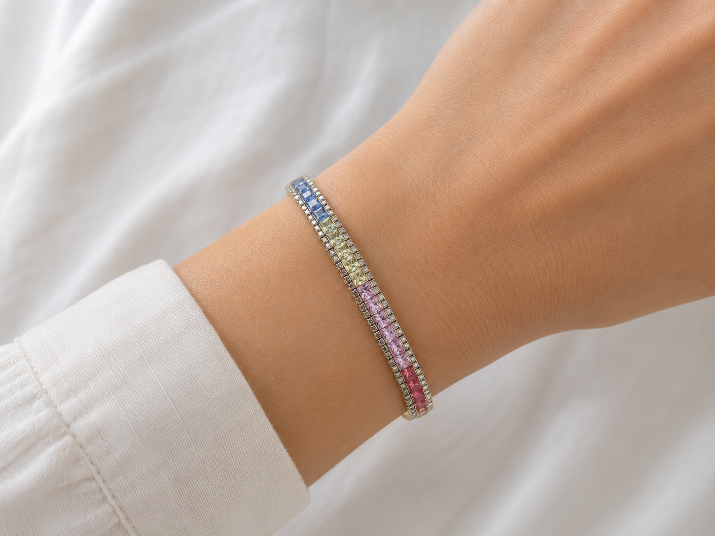 8CT CARAT GENUINE SAPPHIRE DIAMOND TENNIS BRACELET 9K GOLD WITH VALUATION AS PICTURED