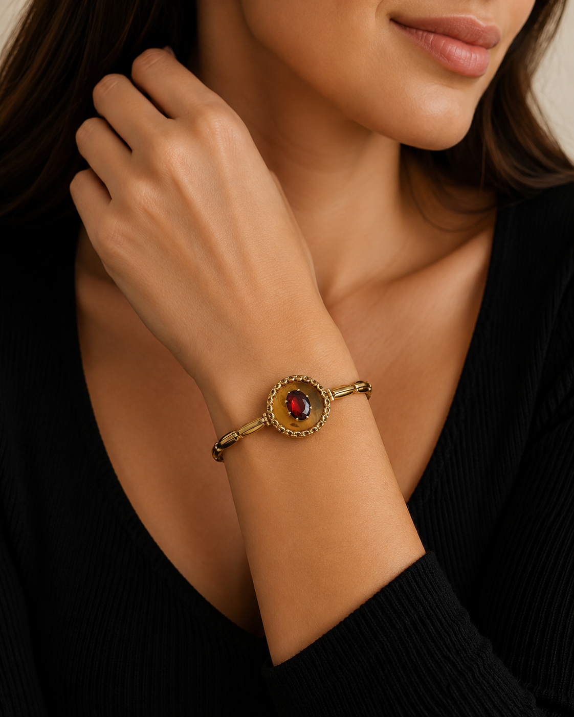 VINTAGE GARNET BRACELET SWISS IMPORT MARKS CIRCA 1940s  WITH VALUATION
