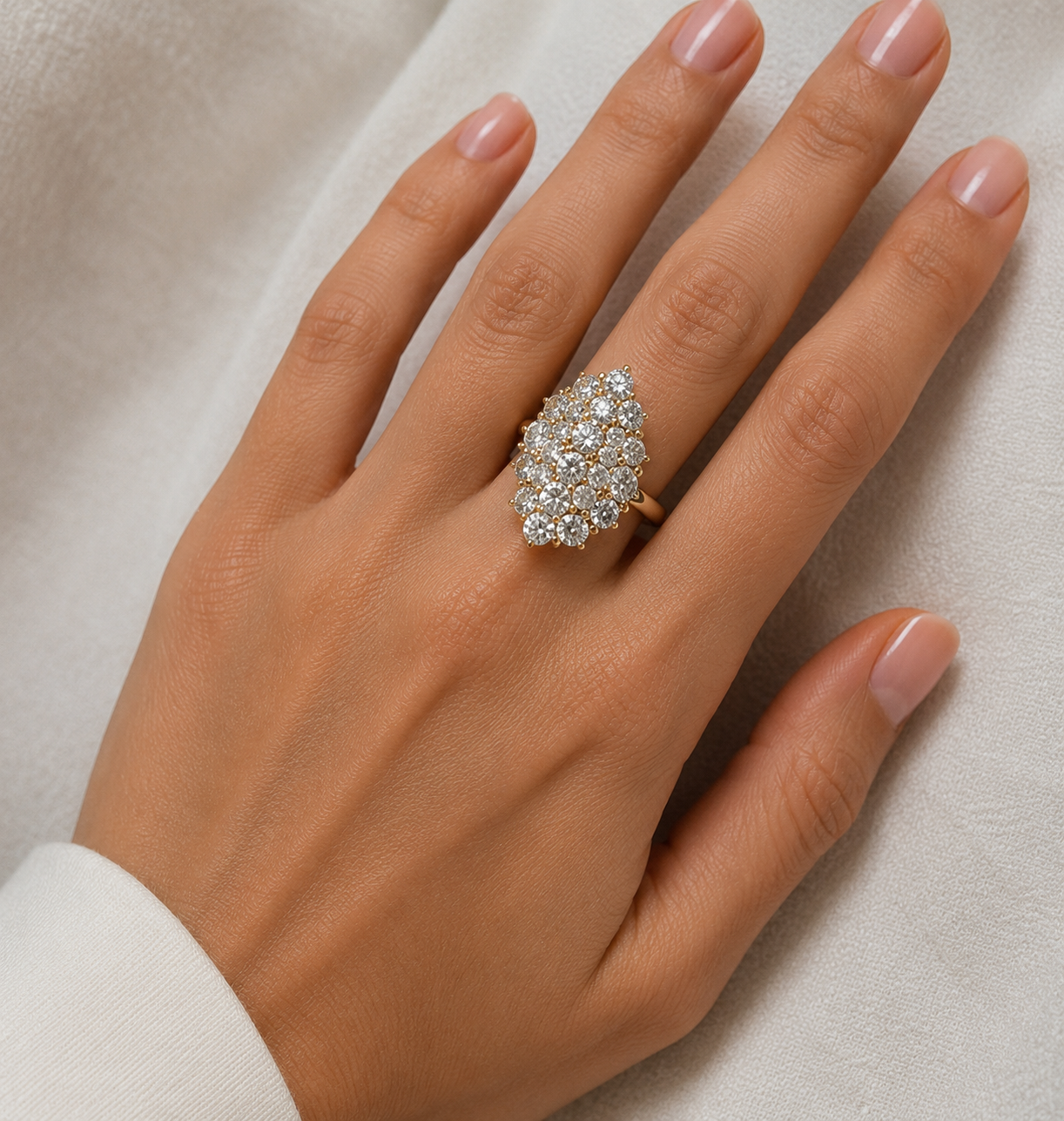 LARGE MARQUISE SHAPED 7CT NATURAL DIAMOND COCKTAIL RING 14K YELLOW GOLD
