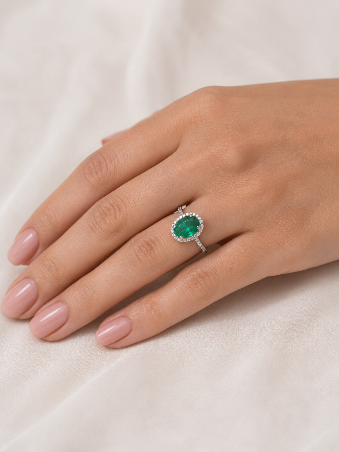 RARE TSAVORITE GARNET AND DIAMOND HALO DRESS RING WITH VALUATION