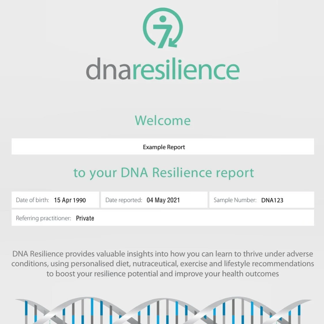 As a part of our Resilience Programs, this test - DNA Resilience provides valuable insights into how you can learn to thrive under adverse conditions, using personalised diet, nutraceutical, exercise and lifestyle recommendations to boost your resili