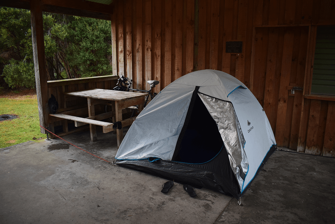  My search for a better camping spot ended here. Since the ideal camping spot was filled with rain water, I installed my camp inside the camping kitchen area. The food I cooked on that night was something special, probably because of the tiring day I