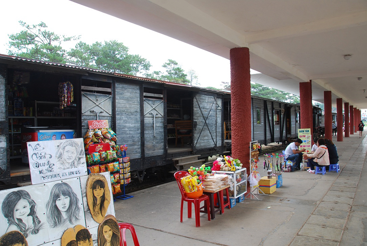  Each bogie in a discarded train redesigned to be used as shops. 