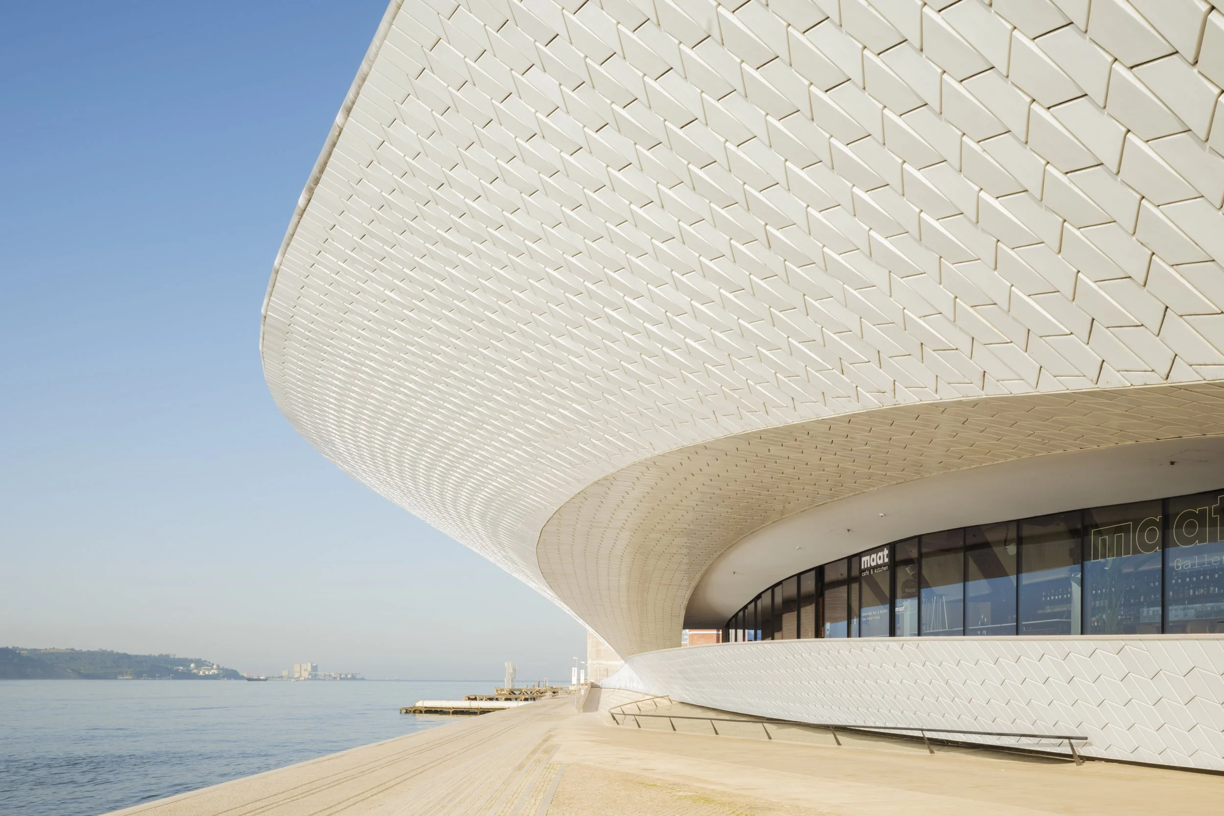 MAAT The Museum of Art, Architecture & Technology in Lisbon. Mid morning and the ceramic tiles are almost white in colour as opposed to earlier when they're creamy orange.